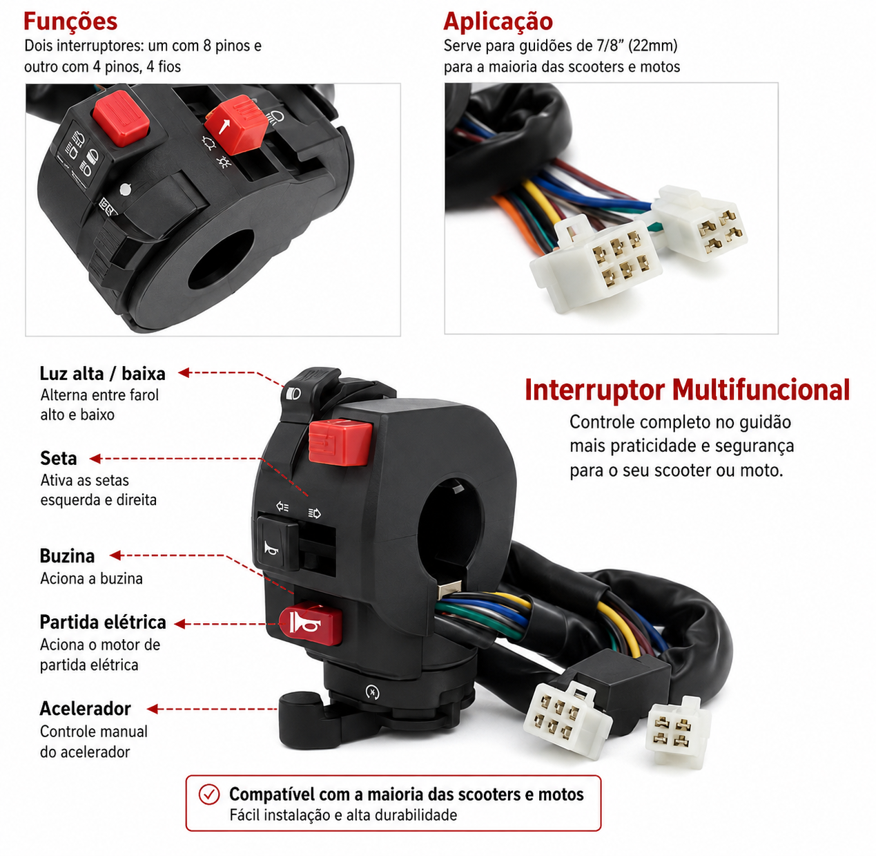 Kit Fiação (Chicote) Mais Peças Elétricas Completo Para Scooters 4T de 50/70/90/110cc
