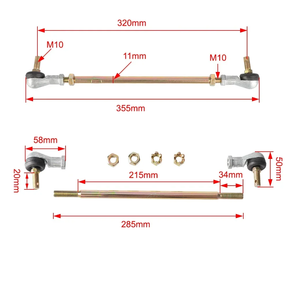 Barra/ Haste De Direção E Terminais M10 Com 285mm Quadriciclos Atvs