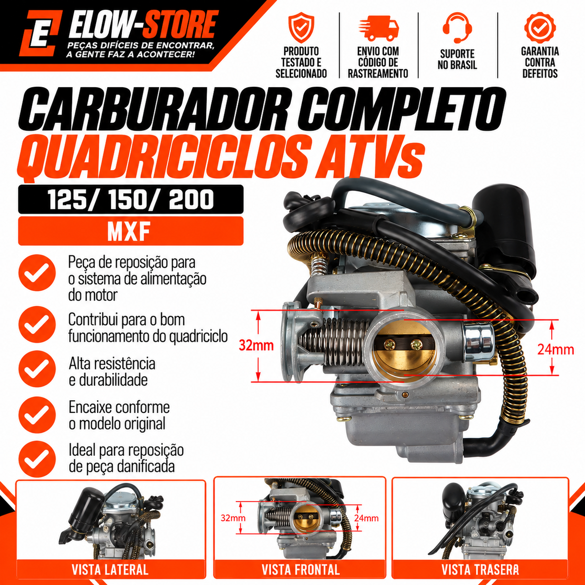 Carburador Completo Quadriciclos Atvs 125/ 150/ 200 MXF