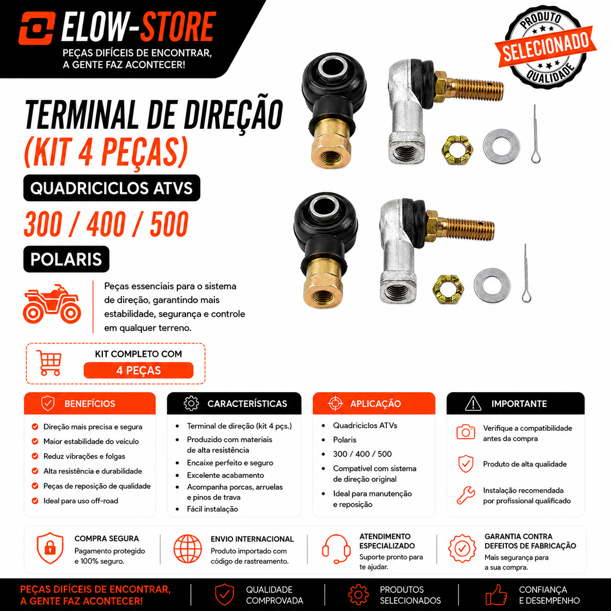 Terminal de Direção (4 Pçs.) Quadriciclos Atvs 300/400/500 Polaris