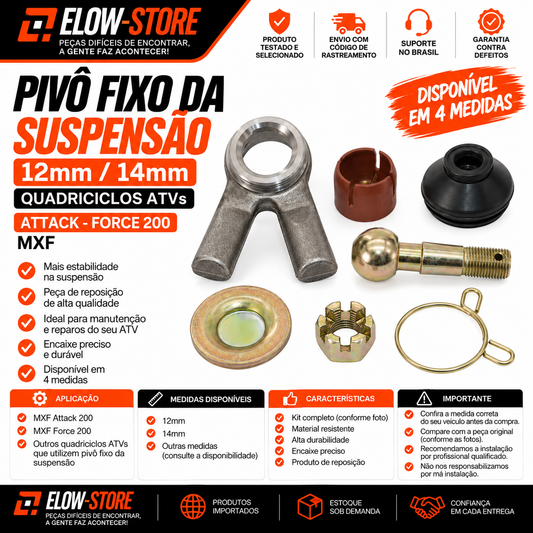 Pivô Fixo da Suspensão 12mm/ 14mm Quadriciclos Atvs Attack - Force 200 MXF