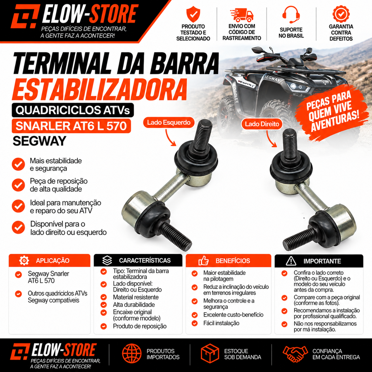 Terminal da Barra Estabilizadora Lado Dir. ou Esq. Quadriciclos Atvs Snarler AT6 L  570 Segway