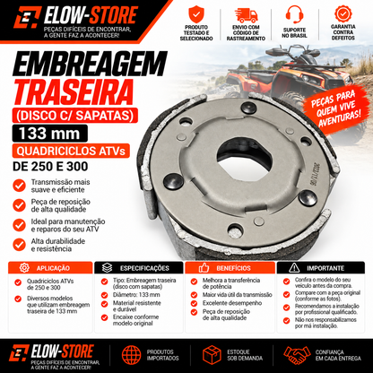 Embreagem Tras. (Disco C/ Sapatas) 133mm Quadriciclos Atvs De 250 E 300