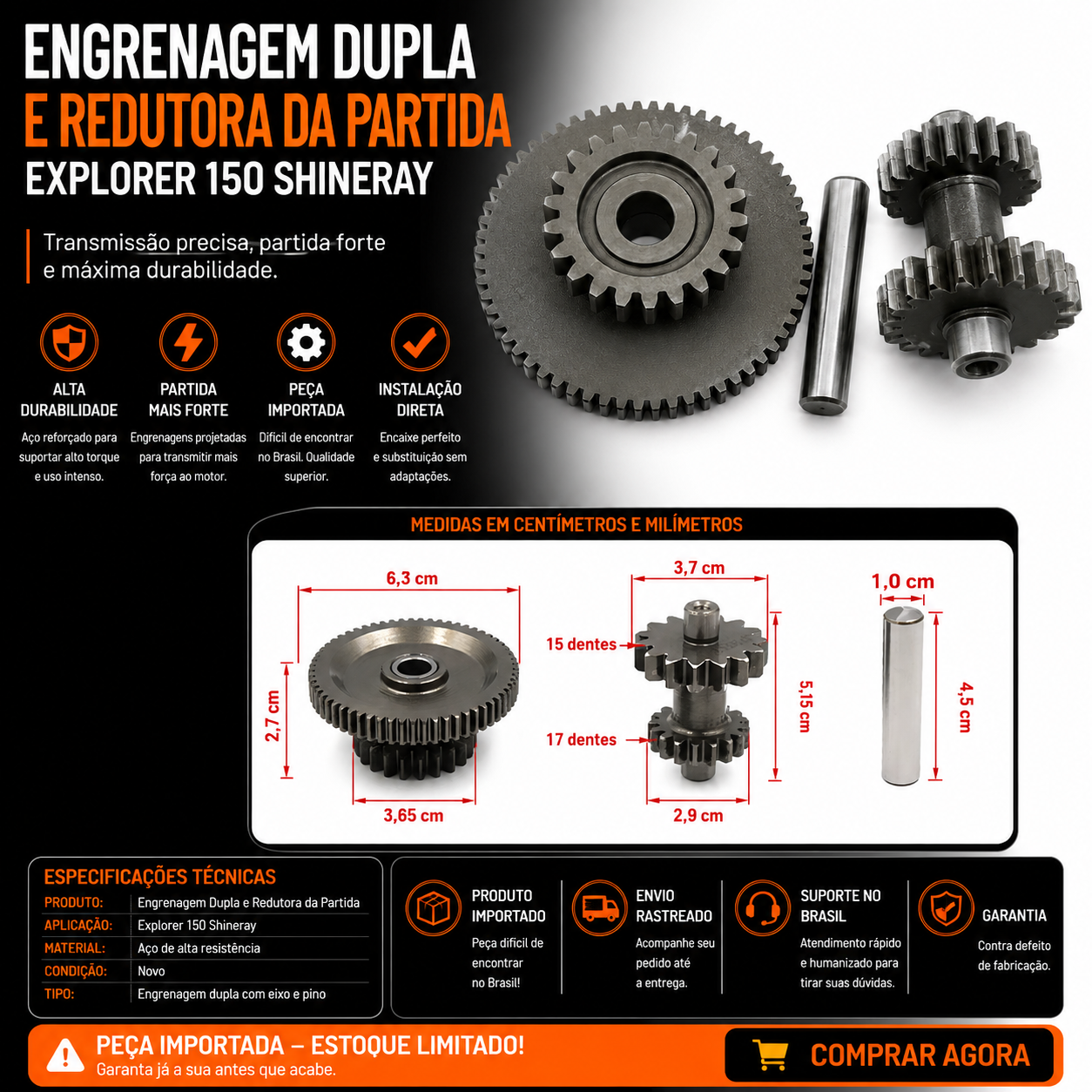 Engrenagem Dupla e Redutora da Partida Explorer 150 Shineray