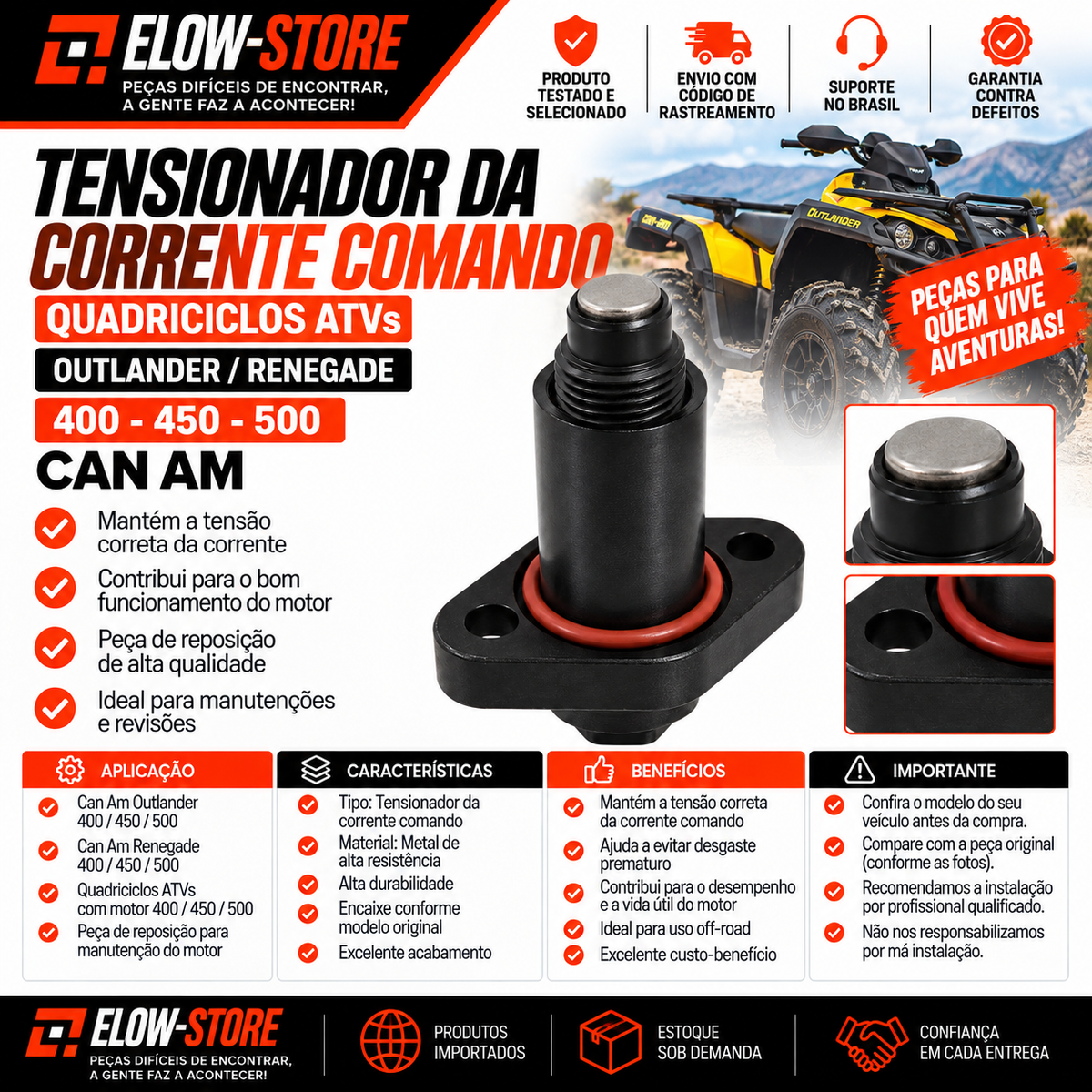 Tensionador da Corrente Comando Quadriciclos Atvs Outlander/ Renegade 400-450-500 Can Am