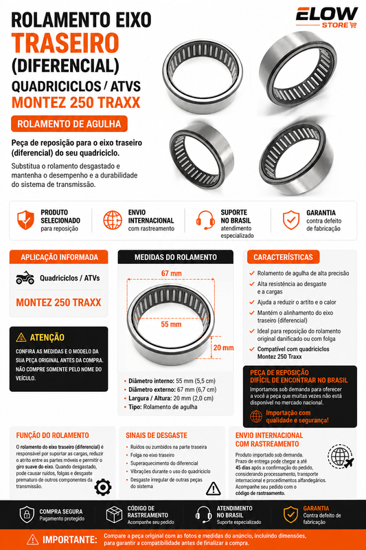 Rolamento Eixo Traseiro (Diferencial) Quadriciclos Atvs Montez 250 Traxx