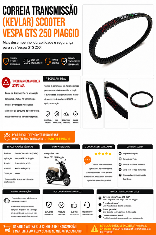 Correia Transmissão (Kevlar) Scooter Vespa GTS 250 Piaggio