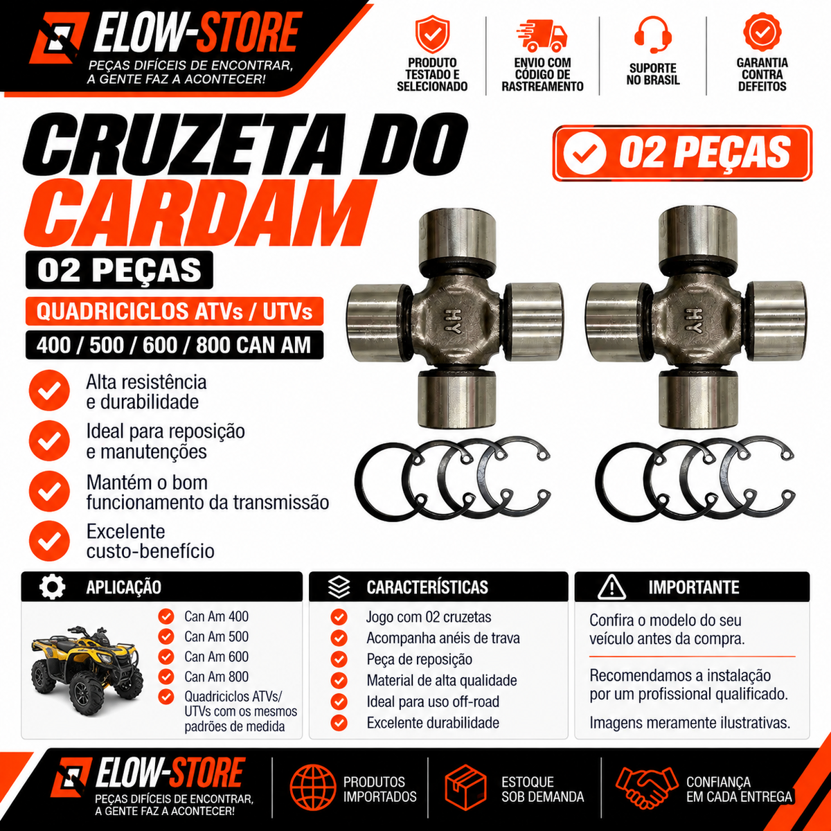 Cruzeta do Cardam (02 Peças) Quadriciclos Atvs/ Utvs 400/500/600/800 Can Am