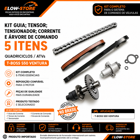 Kit Guia; Tensor; Tensionador; Corrente e Arvore de Comando Quadriciclos Atvs T-Boss 550 Ventura