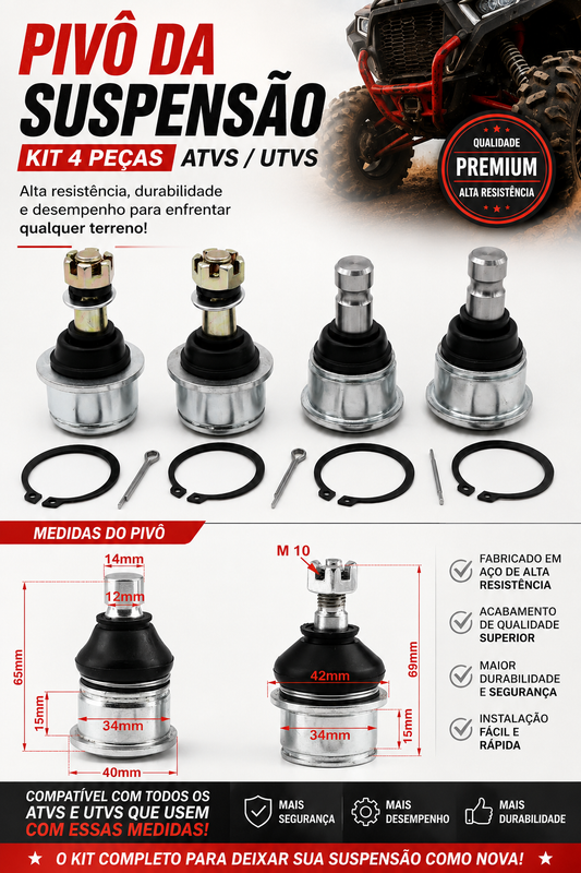 Pivô da Suspensão (Kit 4 Peças) Quadriciclos Atvs/ Utvs