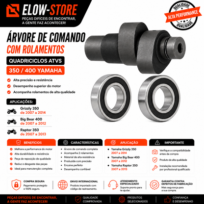 Árvore de Comando Com Rolamentos Quadriciclos Atvs 350/ 400 Yamaha