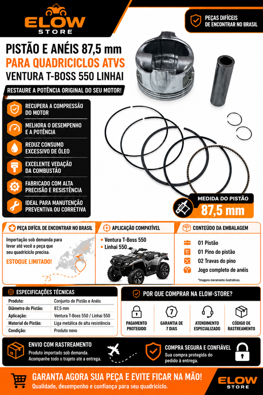 Pistão e Anéis Quadriciclos Atvs Ventura T-Boss 550 Linhai
