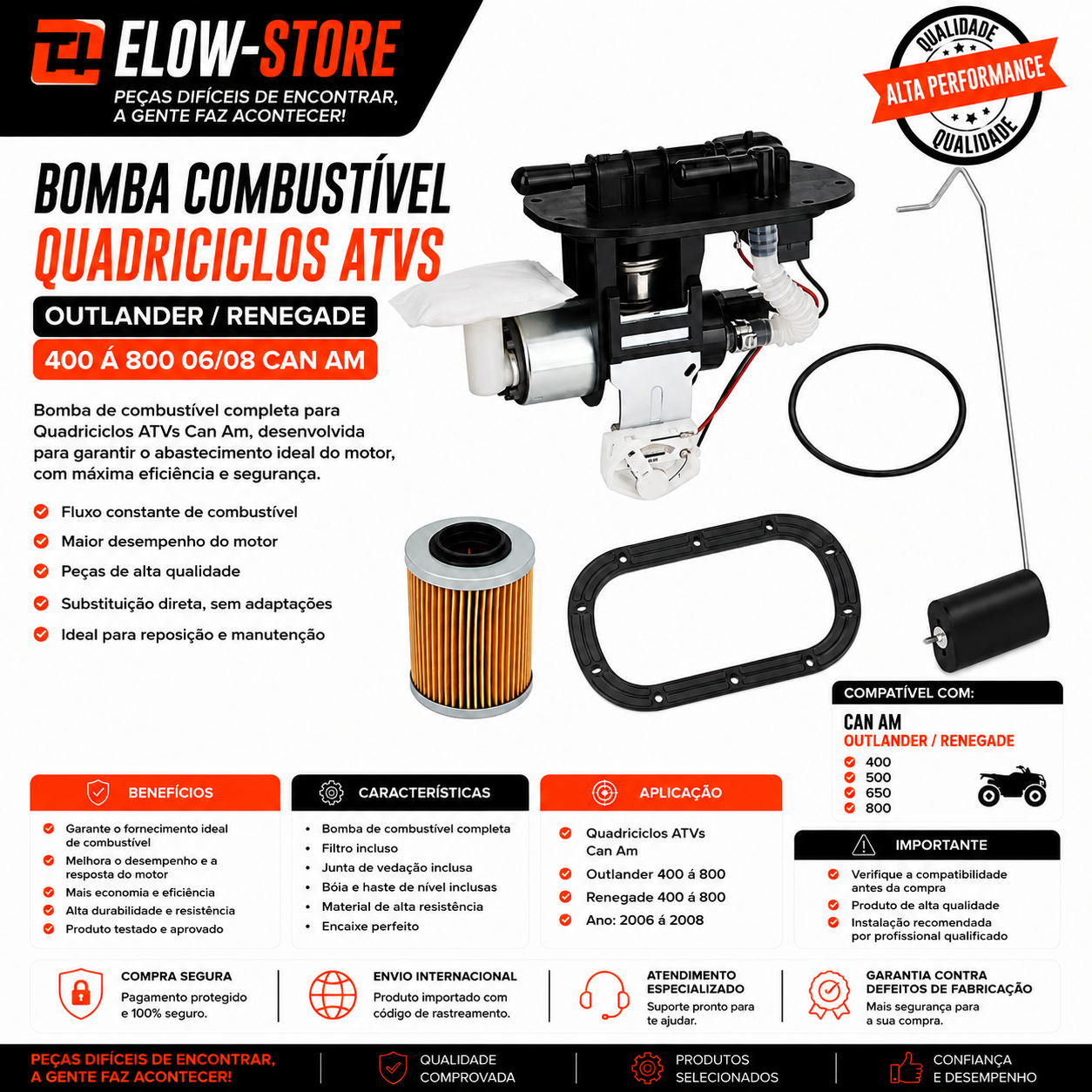 Bomba Combustível Quadriciclos Atvs Outlander/ Renegade 400 Á 800 06/08 Can Am