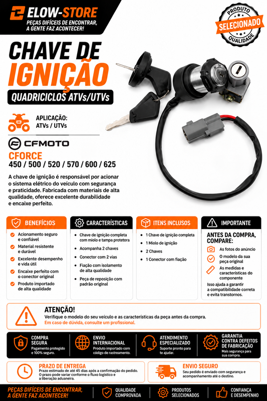 Chave de Ignição Quadriciclos Atvs/ Utvs CForce 450/500/ 520/570/600/625 CFmoto