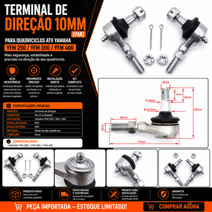 Terminal Direção 10mm (Par) Quadriciclos Atvs YFM 250/ 350/ 400 Yamaha