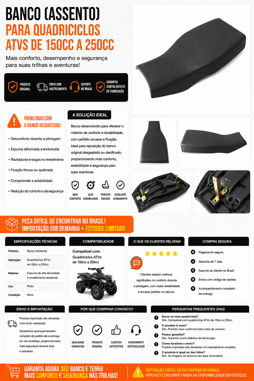 Banco (Assento) Para Quadriciclos Atvs de 150cc a 250cc