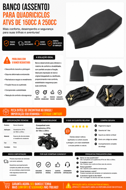 Banco (Assento) Para Quadriciclos Atvs de 150cc a 250cc