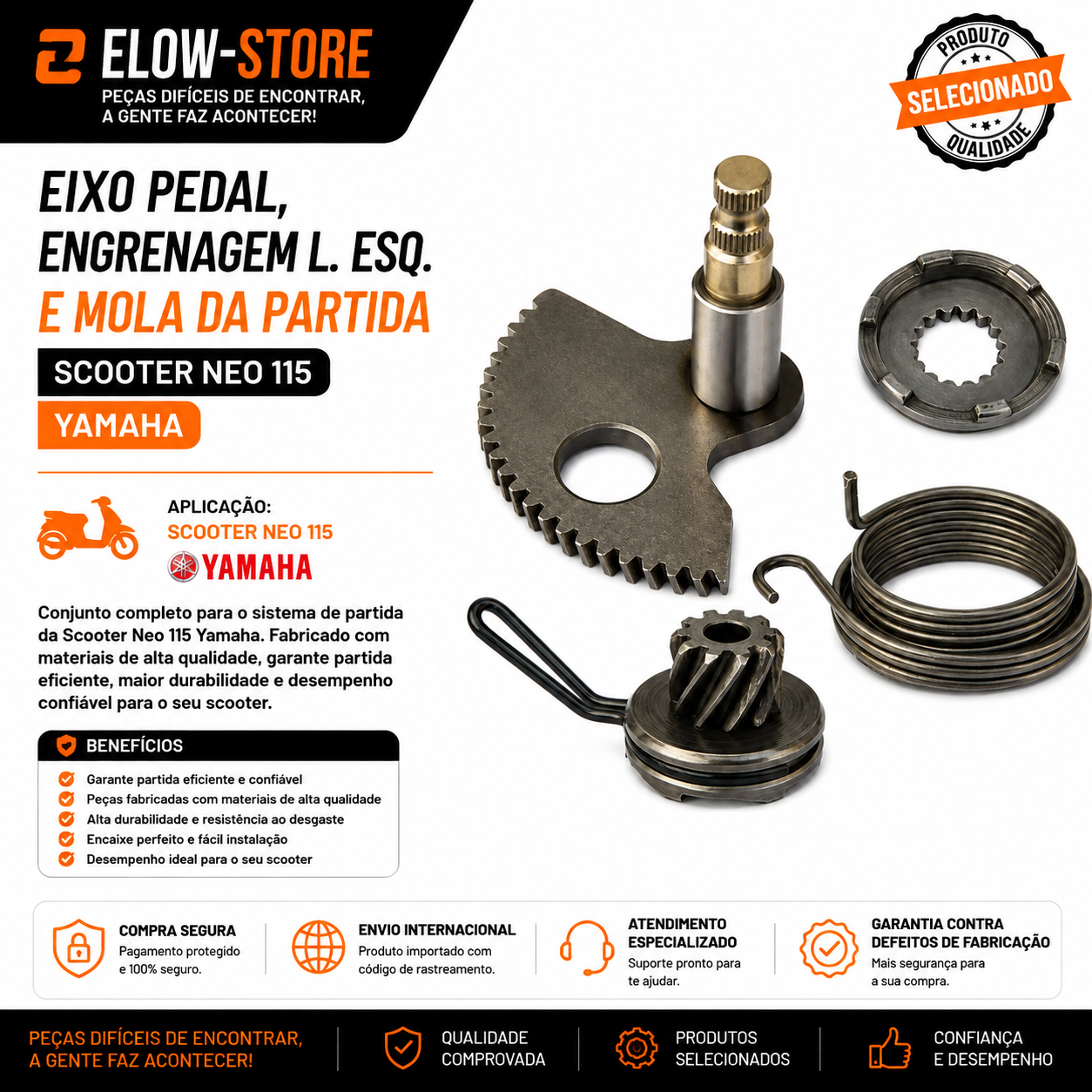 Eixo Pedal, Engrenagem L. Esq. e Mola da Partida Scooter Neo 115 Yamaha