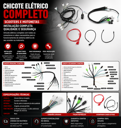 Fiação (Chicote) Completo Para Scooters 50cc 4T Compatível com Motores GY6 139QMA/139QMB