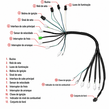 Fiação (Chicote) Completo Para Scooters 50cc 4T Compatível com Motores GY6 139QMA/139QMB