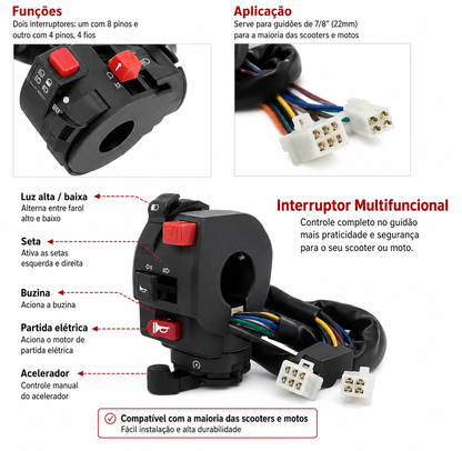 Kit Fiação (Chicote) Mais Peças Elétricas Completo Para Scooters 4T de 50/70/90/110cc