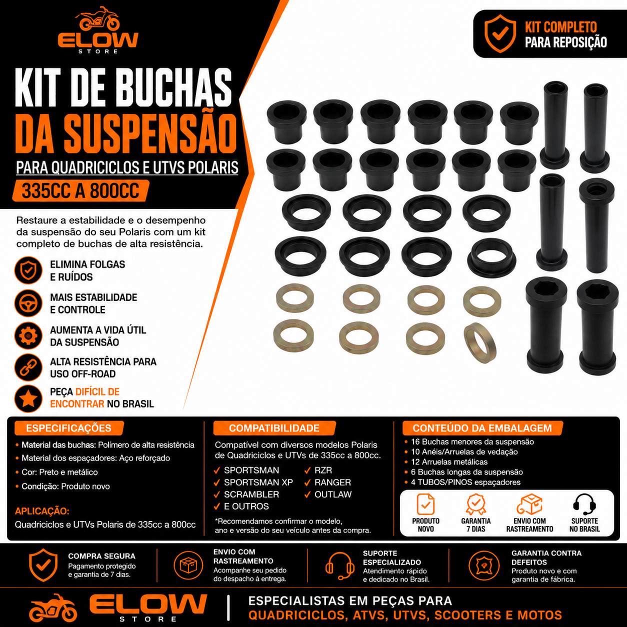 Kit de Buchas da Suspensão Quadriciclos Atvs/Utvs de 335cc a 800cc da Polaris