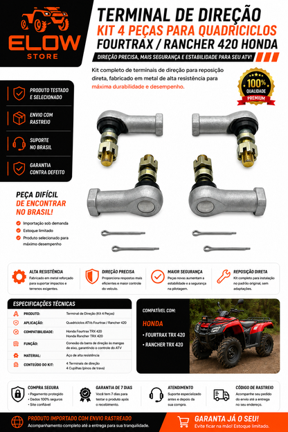 Terminal de Direção (Kit 4 pçs.)Quadriciclos Atvs Fourtrax/ Rancher 420 Honda