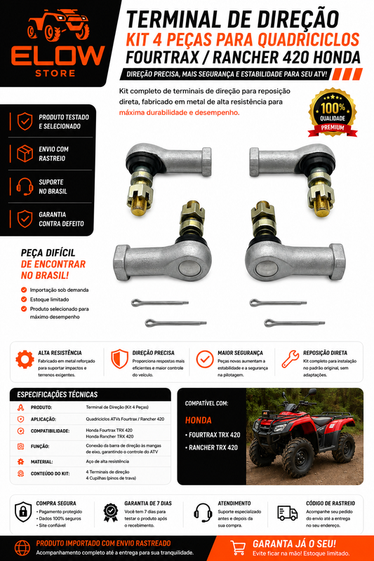 Terminal de Direção (Kit 4 pçs.)Quadriciclos Atvs Fourtrax/ Rancher 420 Honda