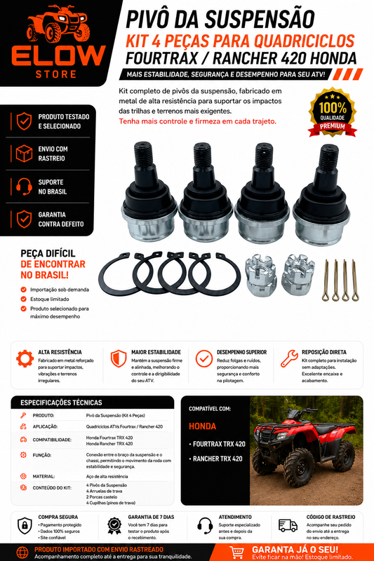 Pivô da Suspensão (Kit 4 pçs.) Quadriciclos Atvs Fourtrax/ Rancher 420 Honda