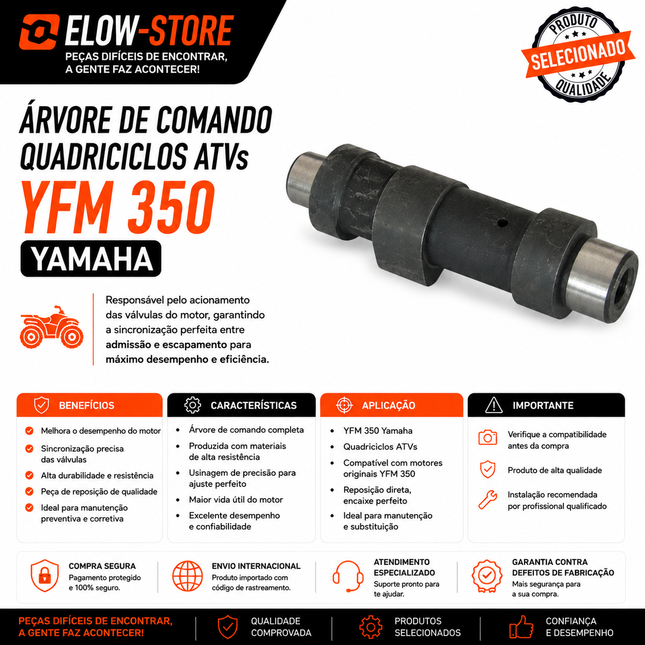 Arvore de Comando Quadriciclos Atvs YFM 350 Yamaha
