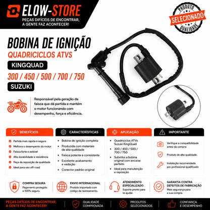 Bobina de Ignição Quadriciclos Atvs KingQuad 300/450/500/700/750 Suzuki
