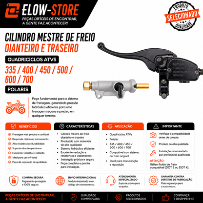 Cilindro Mestre de Freio Dianteiro e Traseiro Quadriciclos Atvs 335/400/450/500/600/700 Polaris
