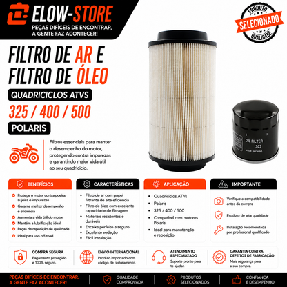 Filtro de Ar e Filtro de Óleo Quadriciclos Atvs de 325/400/500 Polaris