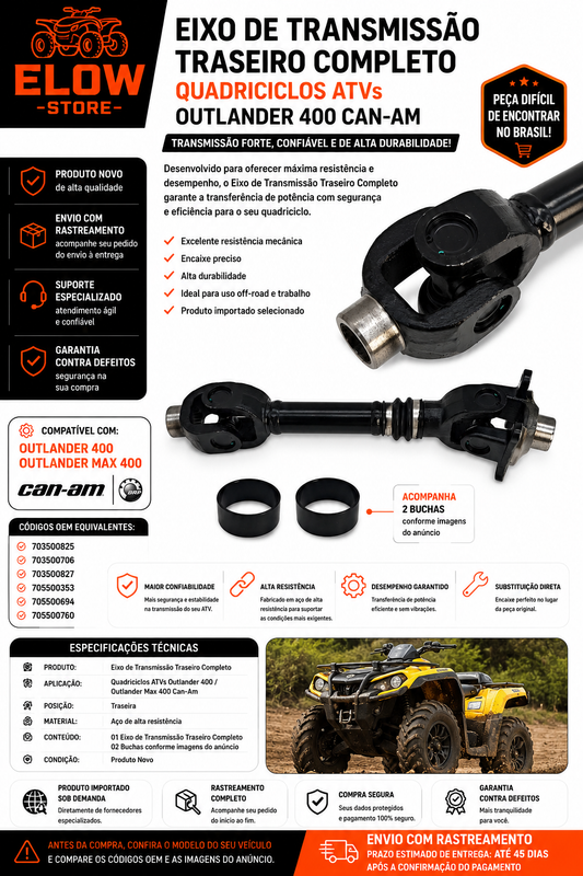 Eixo de Transmissão Traseiro Completo Quadriciclos Atvs Outlander 400 Can Am
