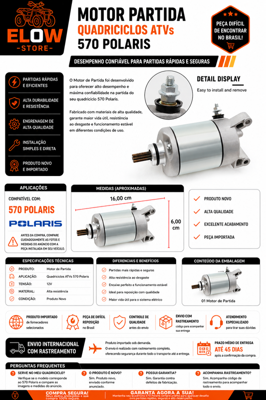 Motor Partida Quadriciclos Atvs 570 Polaris