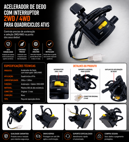 Acelerador De Dedo C/ Interruptor 2wd/4wd Quadriciclos Atvs 250/300cc