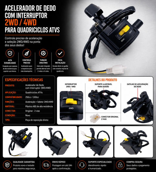 Acelerador De Dedo C/ Interruptor 2wd/4wd Quadriciclos Atvs 250/300cc
