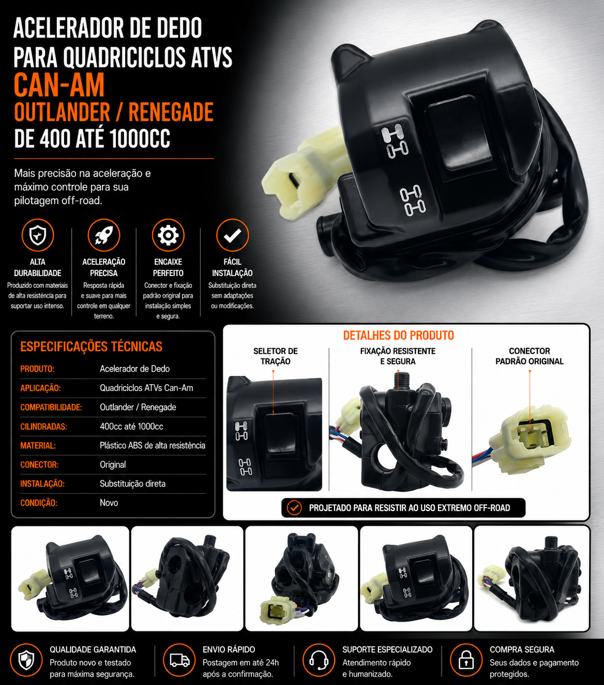 Acelerador De Dedo Quadriciclos Atvs Outlander/ Renegade De 400 Á 1000 Can Am