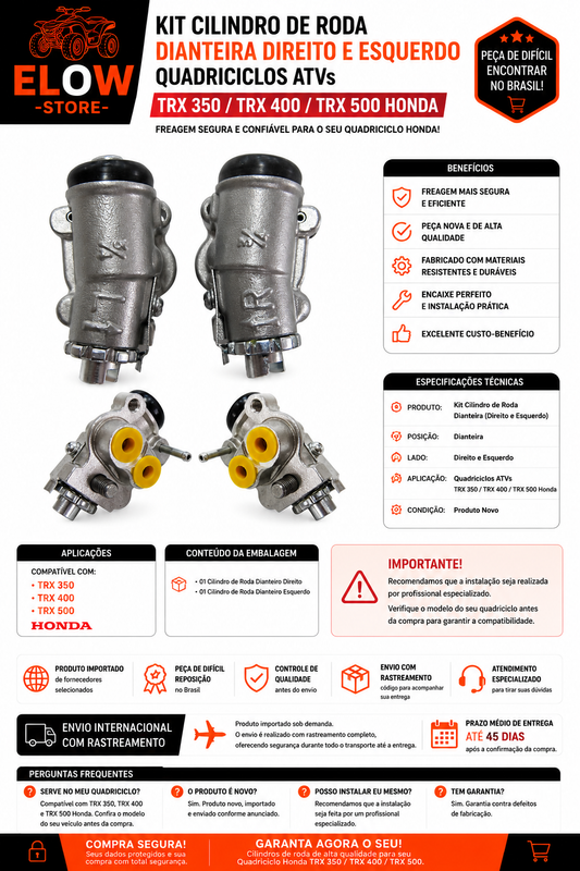 Kit Cilindro de Roda Dianteira Direito e Esquerdo Quadriciclos Atvs  TRX 350/ TRX 400/ TRX 500 Honda