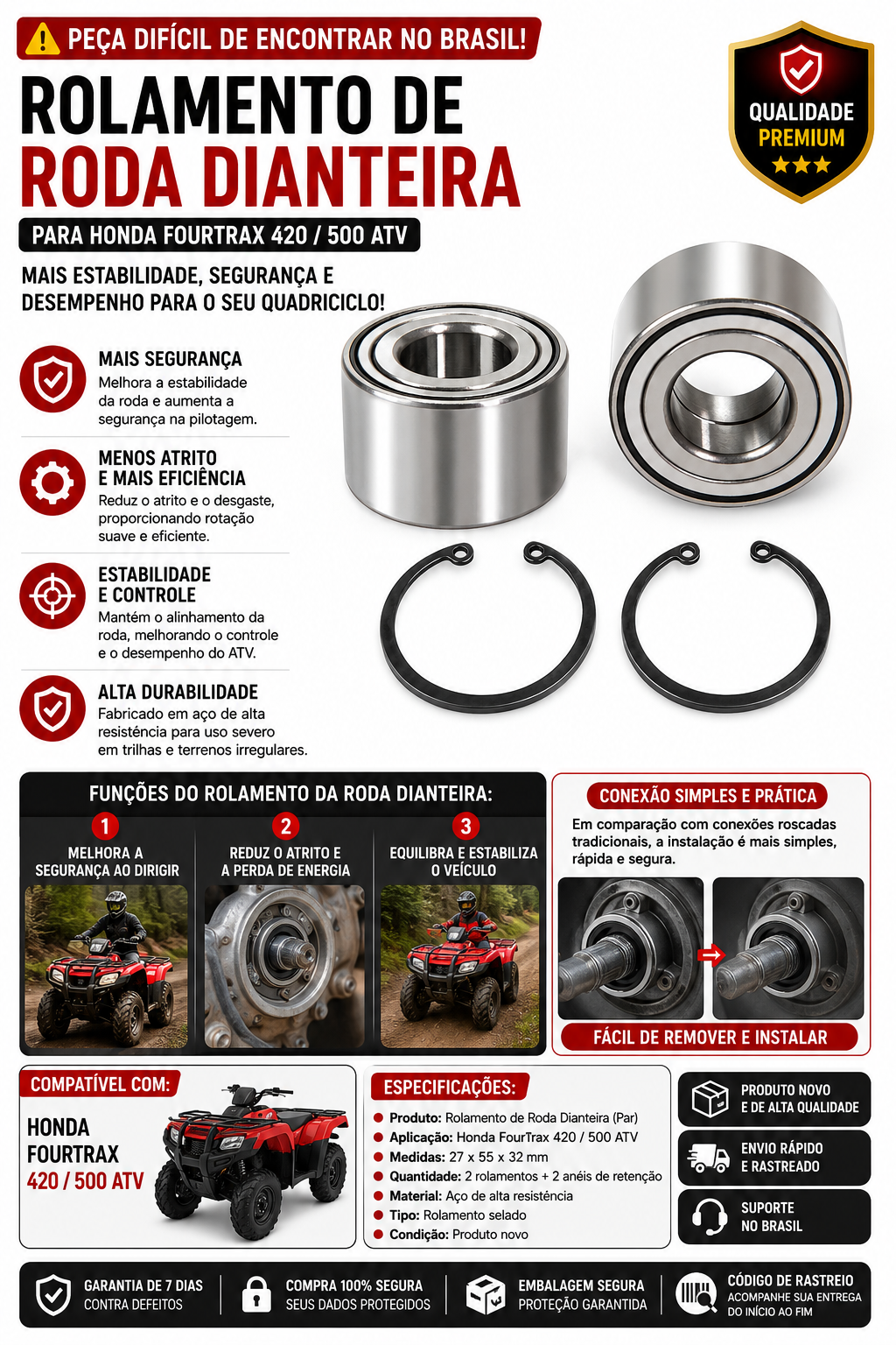 Rolamento Roda Dianteira (Par) Honda Fourtrax 420/500 ATV