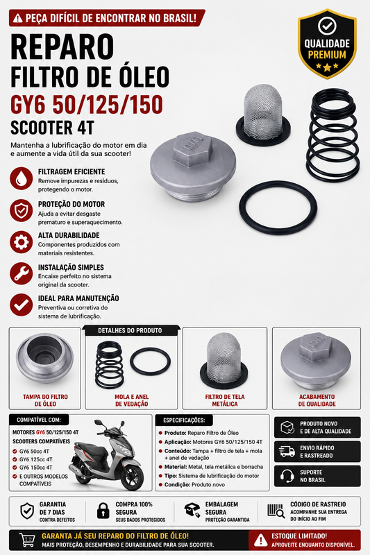 Reparo Filtro de Óleo GY6 50/125/150 Scooter 4T
