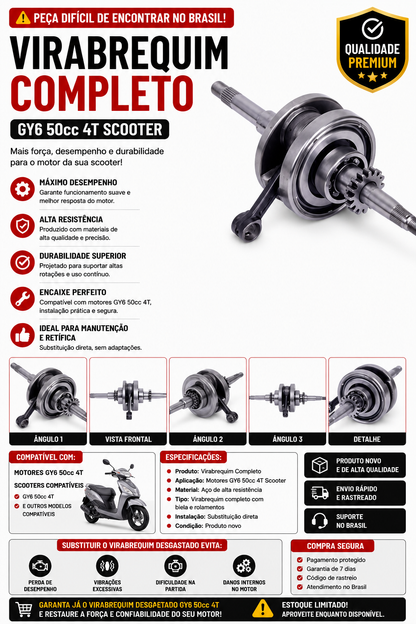 Virabrequim Completo GY6 50cc 4T Scooter