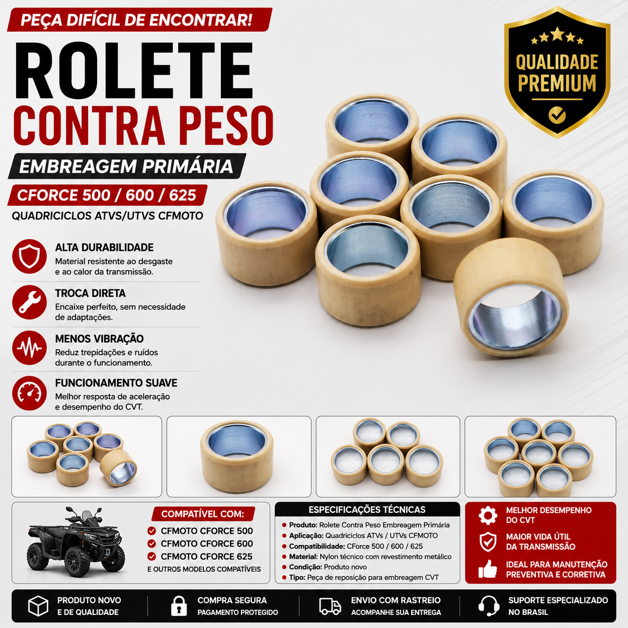 Rolete Contra Peso Embreagem Primaria Quadriciclos Atvs/Utvs Cforce 500/600/625 Cfmoto