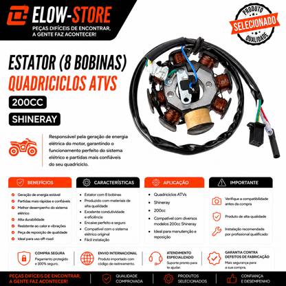 Estator (8 Bobinas) Quadriciclos Atvs 200cc Shineray