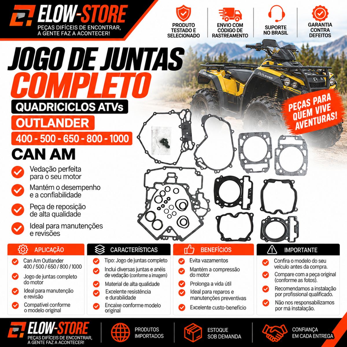 Jogo de Juntas Completo Compatível Quadriciclos Atvs Outlander 400-500-650-800-1000 Can Am