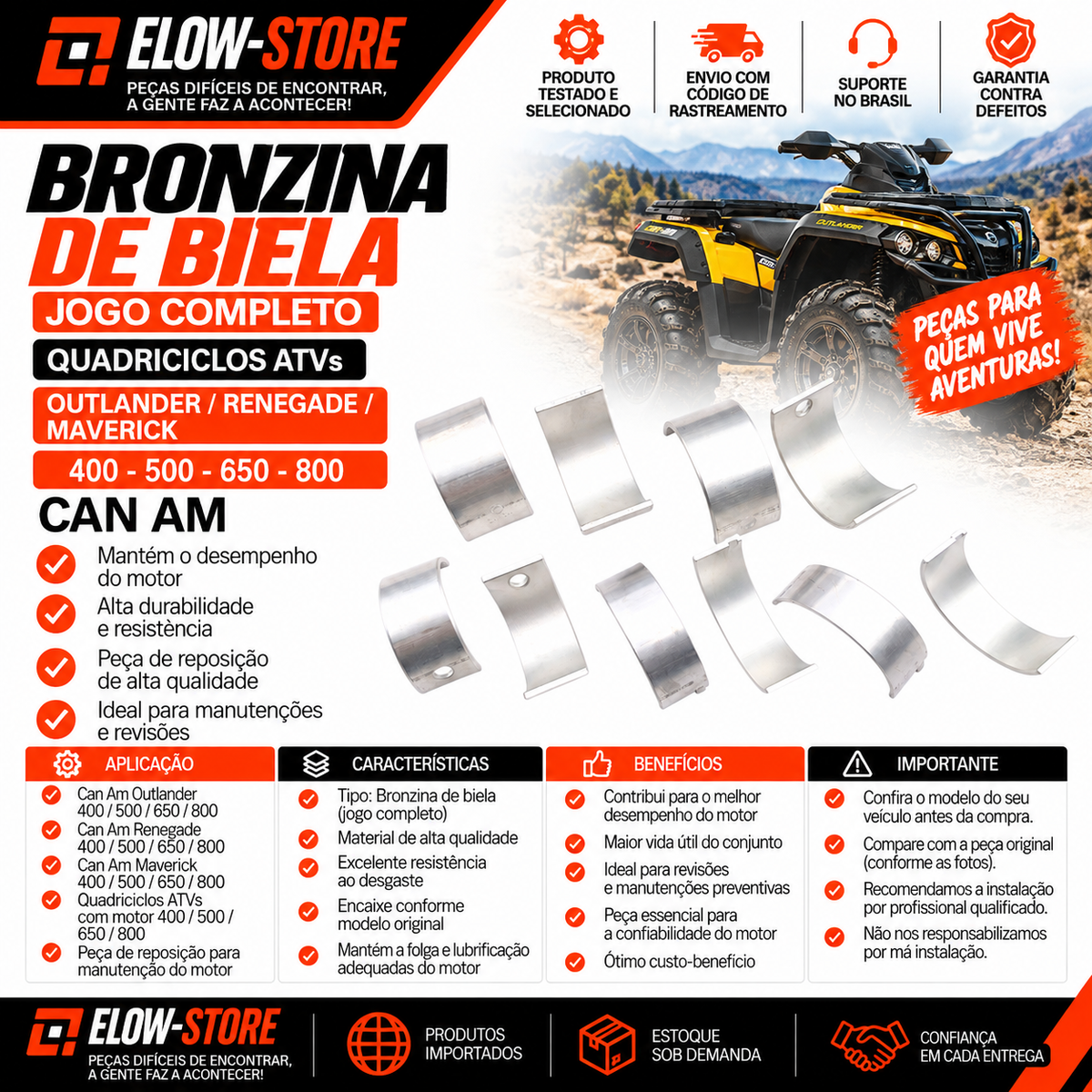 Bronzina de Biela (Jogo) Quadriciclos ATVs Outlander/ Renegade/ Maverick 400/500/650/800 Can-Am