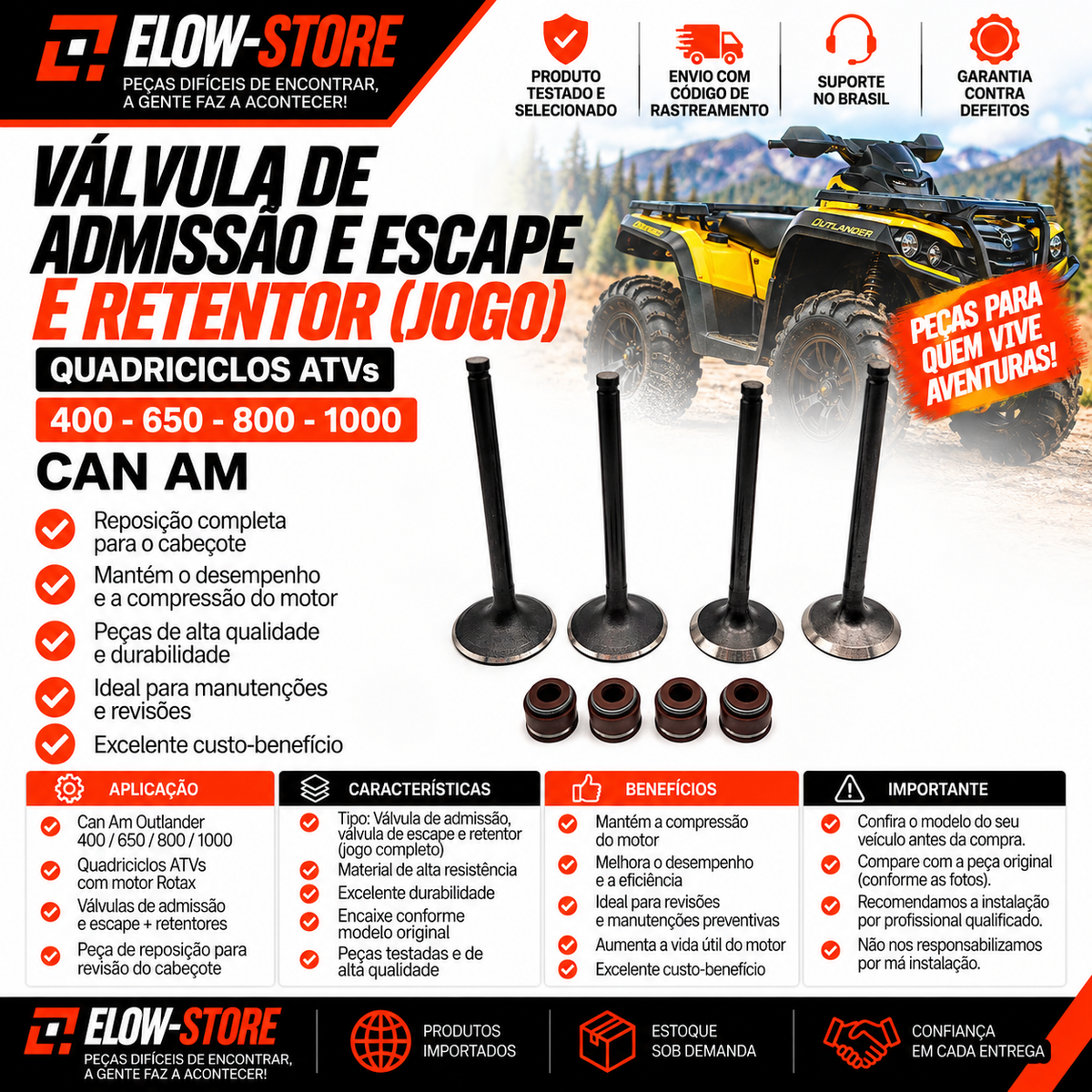 Válvula de Admissão e Escape e Retentor (Jogo) Quadriciclos Atvs  400-650-800-1000 Can Am