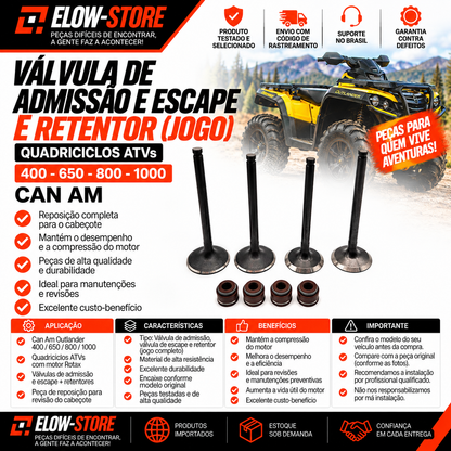 Válvula de Admissão e Escape e Retentor (Jogo) Quadriciclos Atvs  400-650-800-1000 Can Am