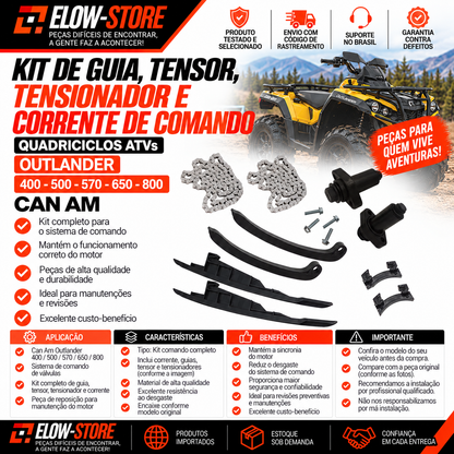 Kit de Guia, Tensor, Tensionador e Corrente de Comando Quadriciclos Atvs Outlander 400-500-570-650-800 Can Am