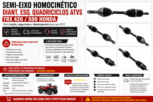 Semi-Eixo Homocinético Diant. Esq. Quadriciclos Atvs TRX 420/520 Honda